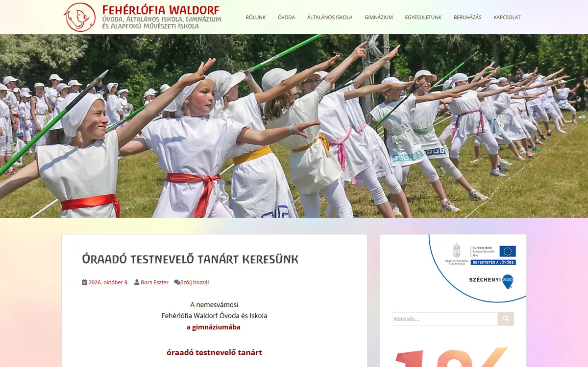 A(z) Fehérlófia Waldorf Iskola weboldal képernyőképe