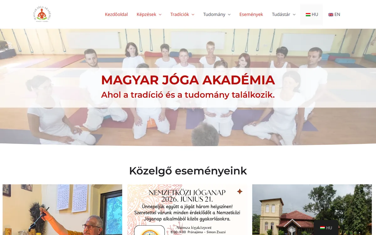 A(z) Magyar Jóga Akadémia weboldal képernyőképe