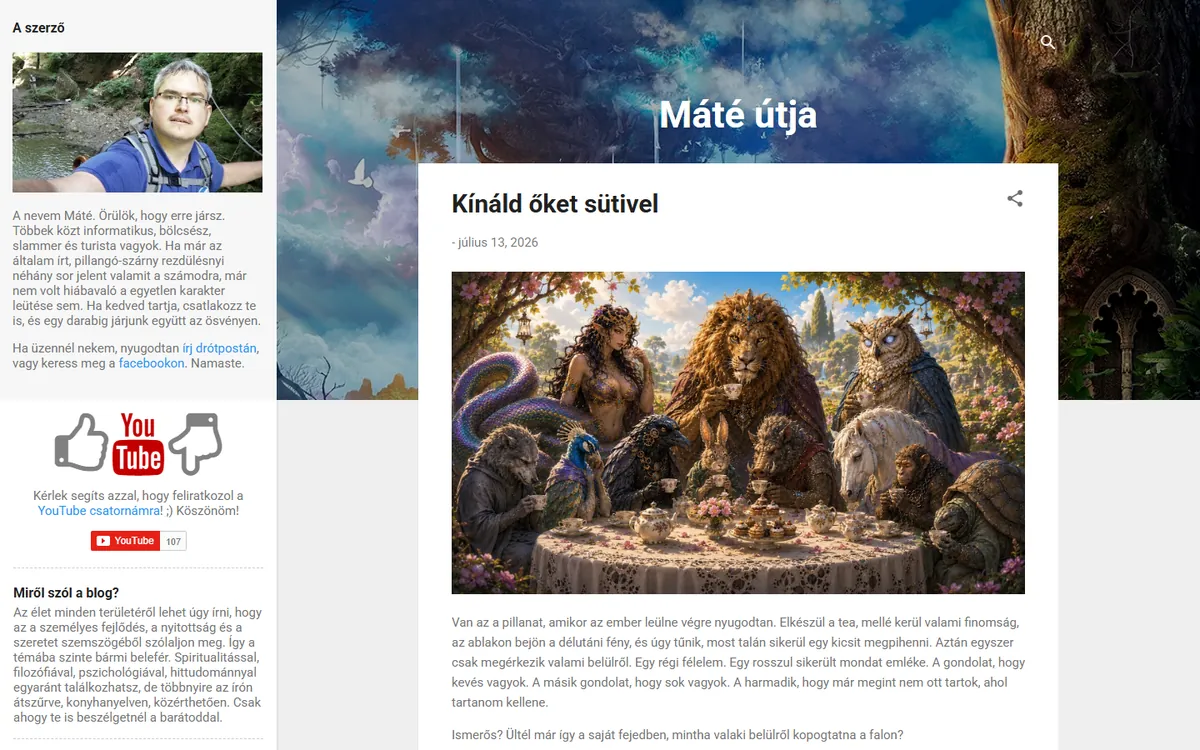 A(z) Máté útja weboldal képernyőképe