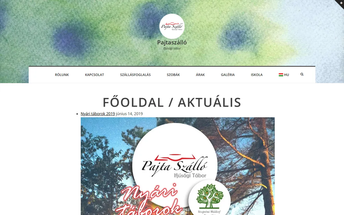 A(z) Pajtaszálló Ifjúsági Tábor weboldal képernyőképe