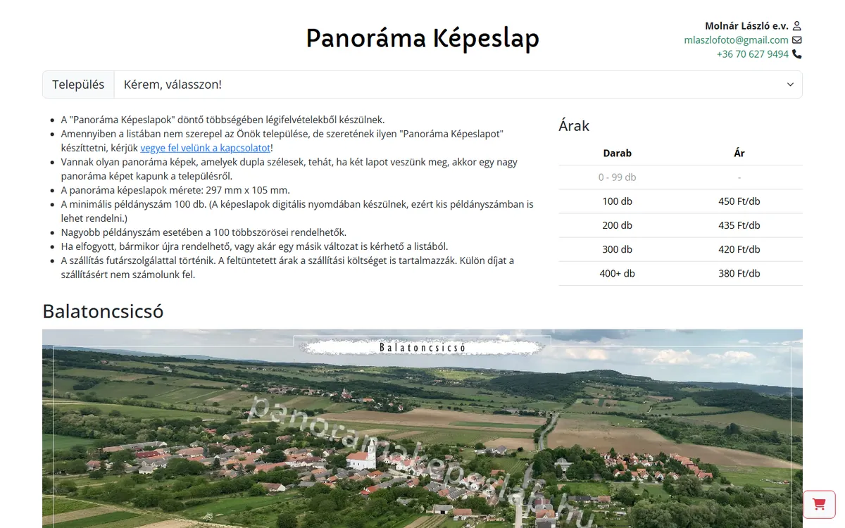 A(z) Panoráma Képeslap weboldal képernyőképe