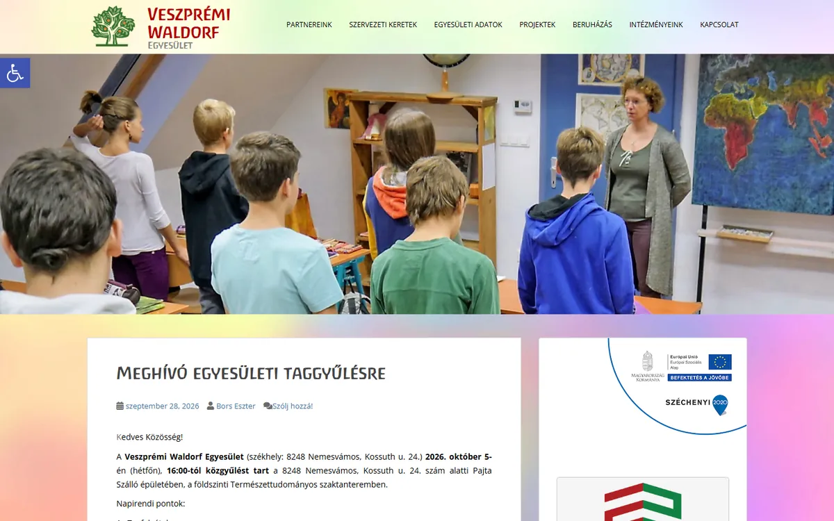 A(z) Veszprémi Waldorf weboldal képernyőképe